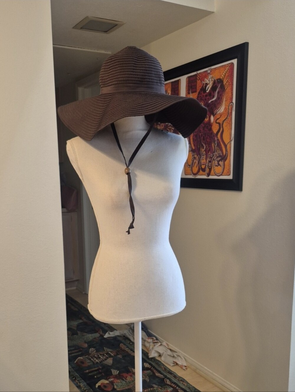 Studio Collection Brown Coiled Ribbin Floppy Hat W Chin Strap